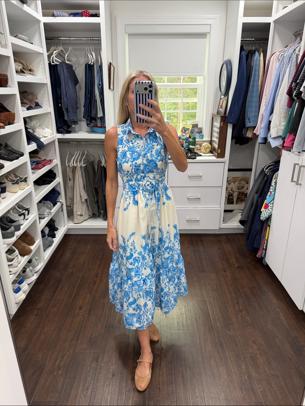Flying Tomato White and Blue Floral Sleeveless Midi Dress XS